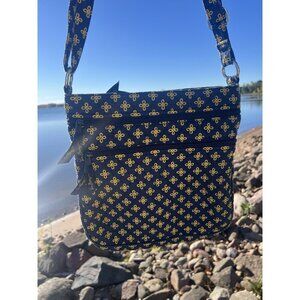 Vera Bradley yellow blue floral Michigan Wolverines triple zip crossbody bag